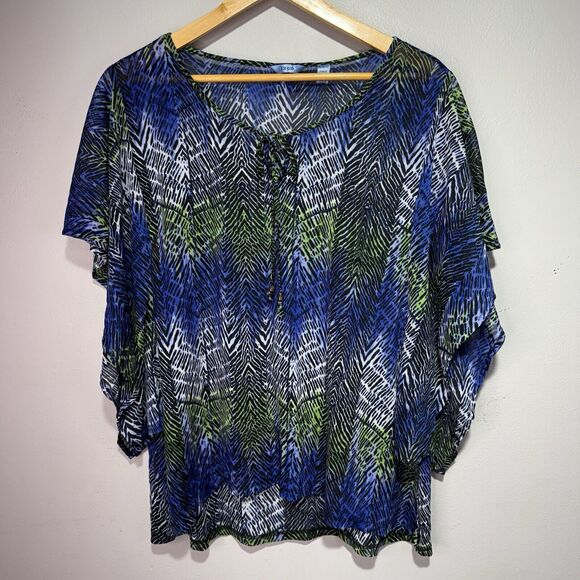 IZOD Top Women’s Size XL Blue/Green/Black Abstract Print Dolman Sleeve Blouse - Picture 1 of 5